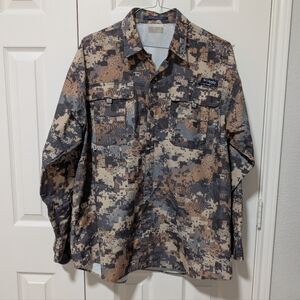 Columbia Pixelated Camo Super Bahama PFG Long Sleeve Button Down